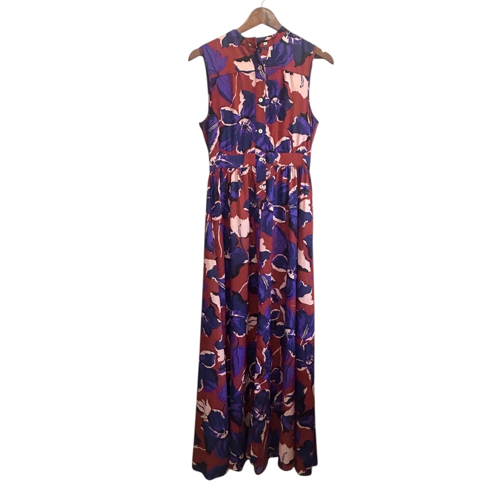 Floral Maxi Dress‎ Sleeveless Mock Neck Button Front Occasion